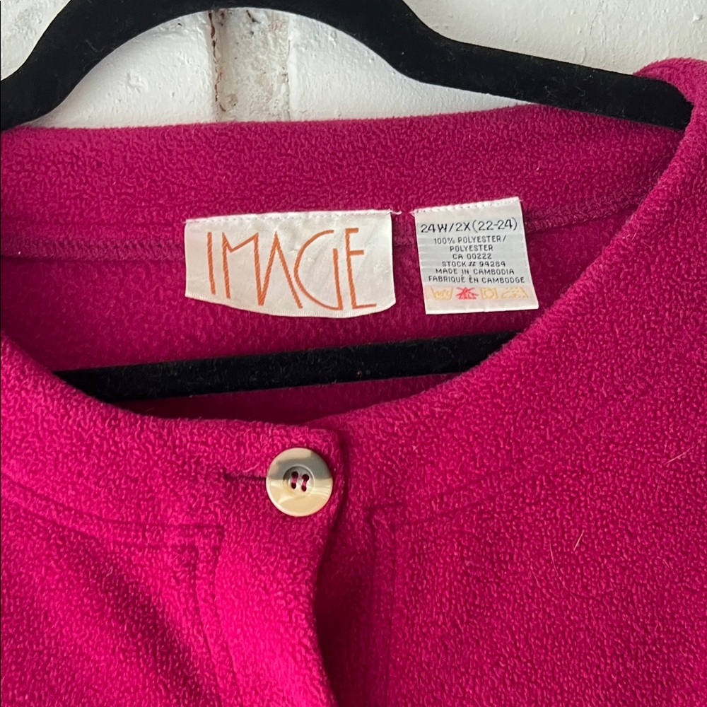Magenta button down relaxed fit fleece sweater crew neck - Picture 2 of 7